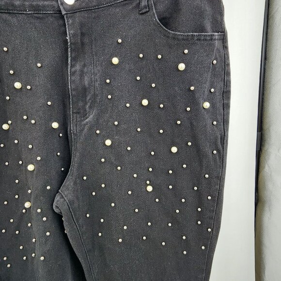 Shein Curve 3XL Womens Black Stretch Jeans With Pearl & Beaded Embellishments - Picture 2 of 8